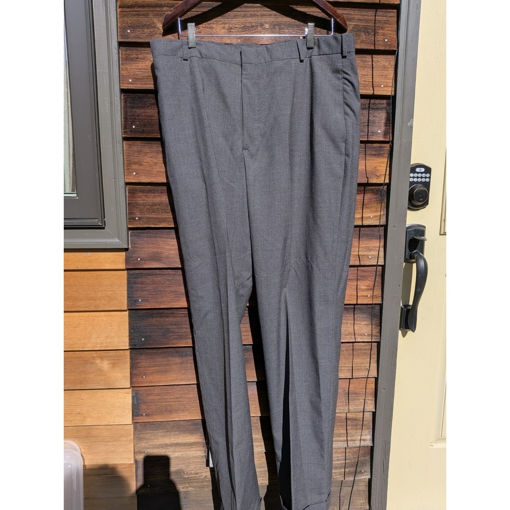 100% Wool Gray Trousers Dress Pants Mens 37W Slacks Flat Front Tall Fall Capsule